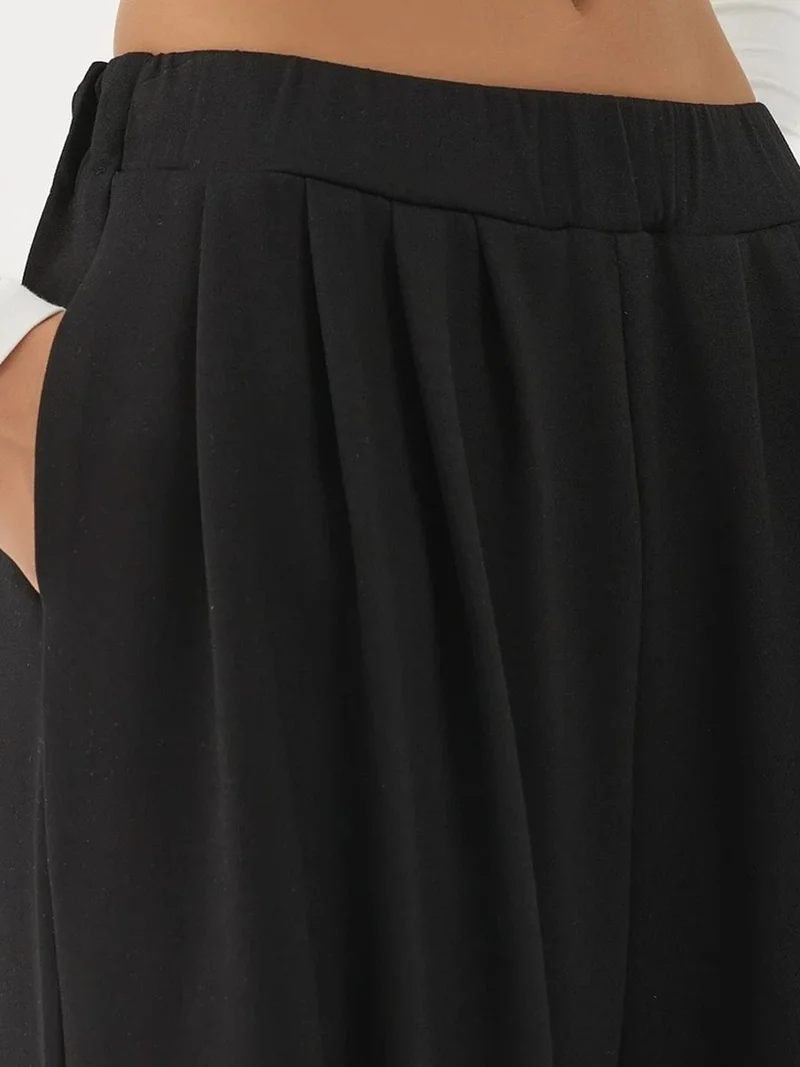 Hiccup Black Soft Touch Pleated Wide Leg Pants for Women | Best Price UAE